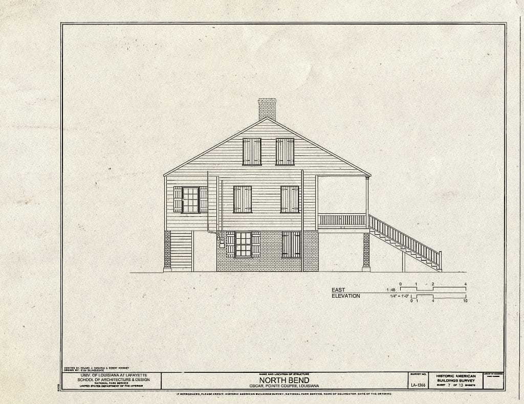 Blueprint East Elevation - North Bend Plantation, Oscar, Pointe Coupee Parish, LA