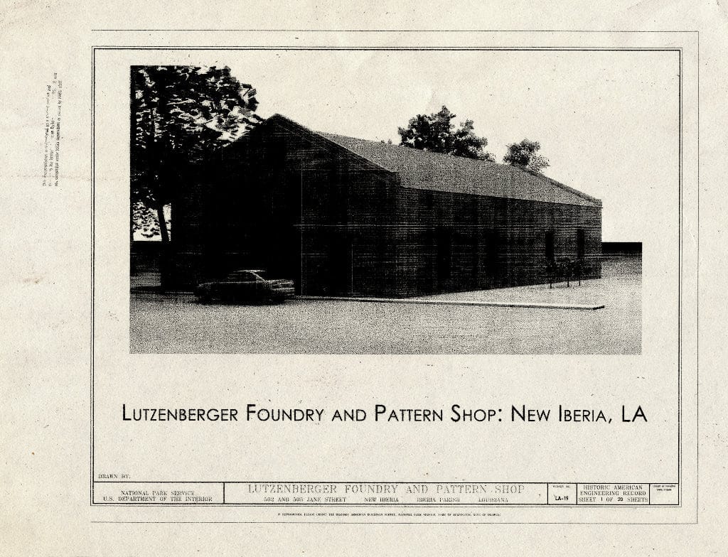 Blueprint Cover Sheet - Lutzenberger Foundry and Pattern Shop, 502 and 505 Jane Street, New Iberia, Iberia Parish, LA