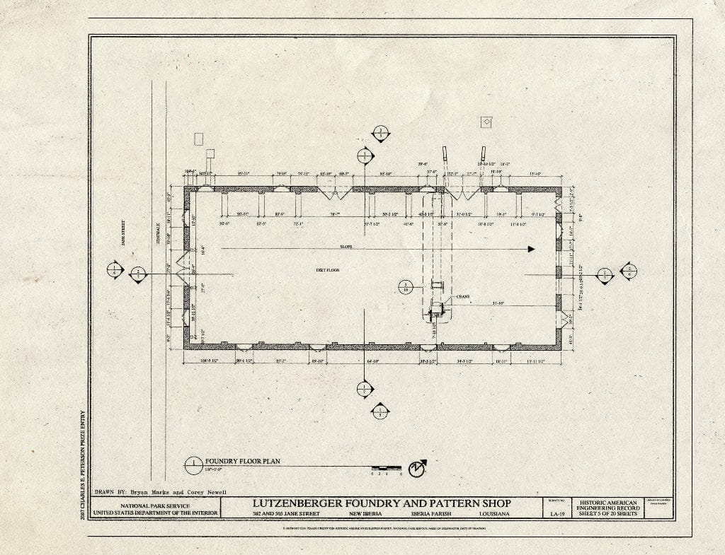 Blueprint Foundry Floor Plan - Lutzenberger Foundry and Pattern Shop, 502 and 505 Jane Street, New Iberia, Iberia Parish, LA