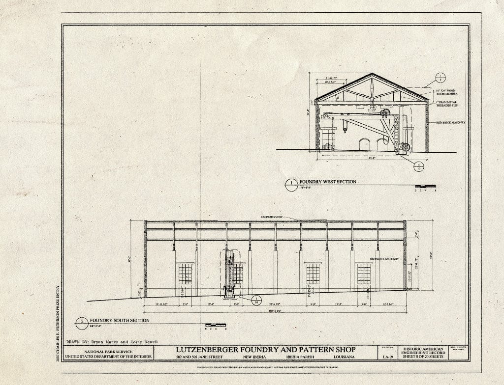 Blueprint Foundry West & South Section - Lutzenberger Foundry and Pattern Shop, 502 and 505 Jane Street, New Iberia, Iberia Parish, LA