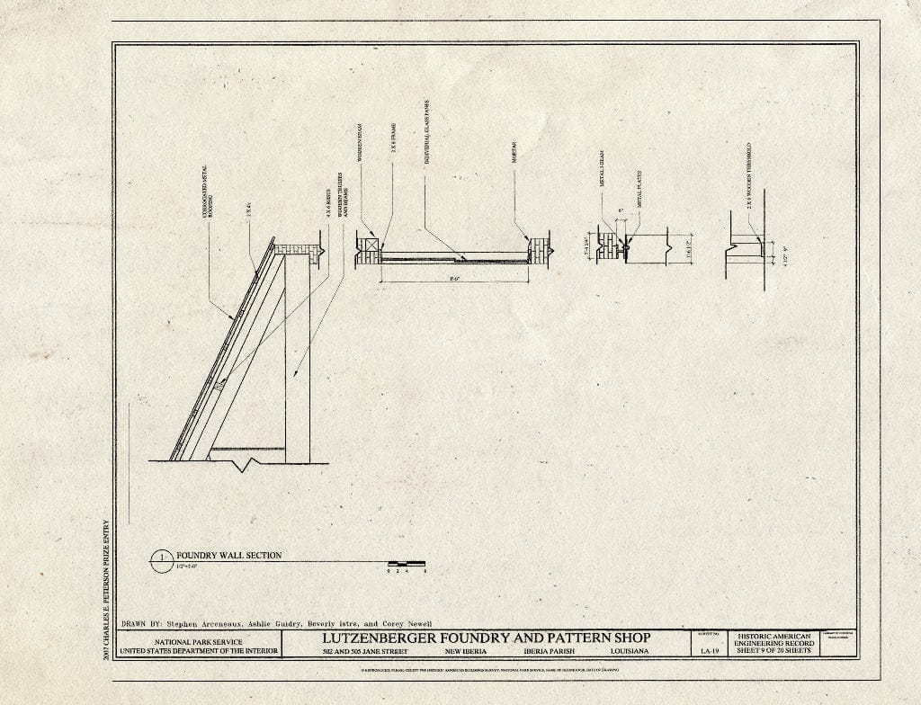 Blueprint Foundry Wall Section - Lutzenberger Foundry and Pattern Shop, 502 and 505 Jane Street, New Iberia, Iberia Parish, LA