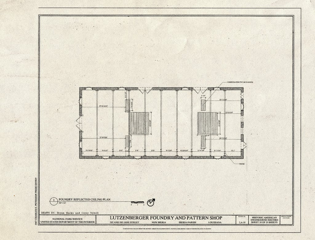 Blueprint Foundry Reflected Ceiling Plan - Lutzenberger Foundry and Pattern Shop, 502 and 505 Jane Street, New Iberia, Iberia Parish, LA