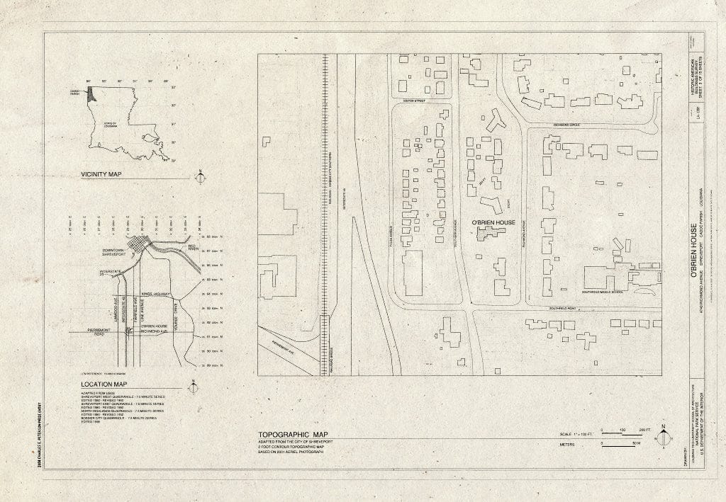 Blueprint Location & Topographic maps - O'Brien House, 4740 Richmond Avenue, Shreveport, Caddo Parish, LA