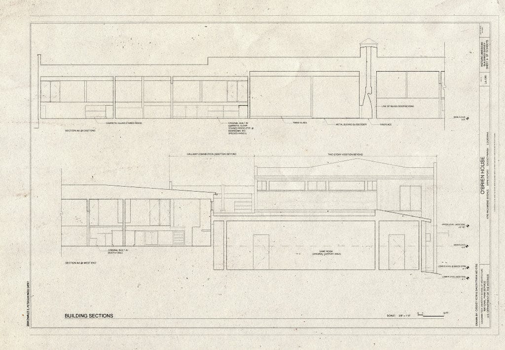 Blueprint Building Sections - O'Brien House, 4740 Richmond Avenue, Shreveport, Caddo Parish, LA