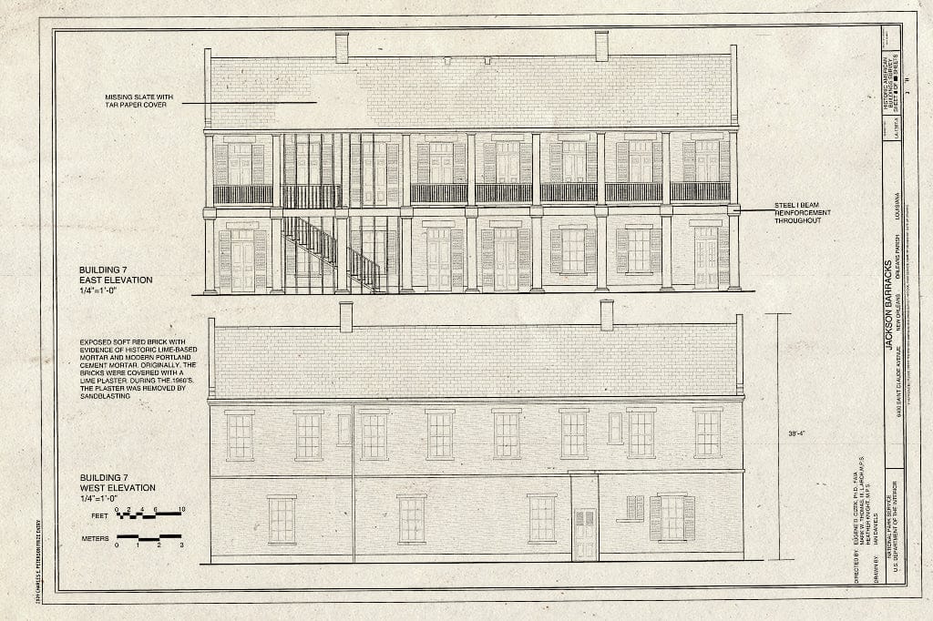 Blueprint East & West Elevation - Jackson Barracks, Officers Quarters, 6400 Saint Claude Avenue, New Orleans, Orleans Parish, LA