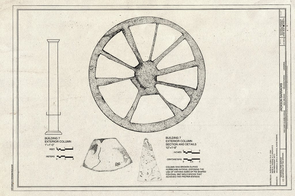 Blueprint Exterior Column Section & Details - Jackson Barracks, Officers Quarters, 6400 Saint Claude Avenue, New Orleans, Orleans Parish, LA