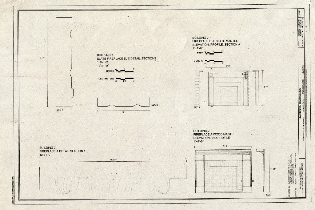 Blueprint Fireplace Details - Jackson Barracks, Officers Quarters, 6400 Saint Claude Avenue, New Orleans, Orleans Parish, LA