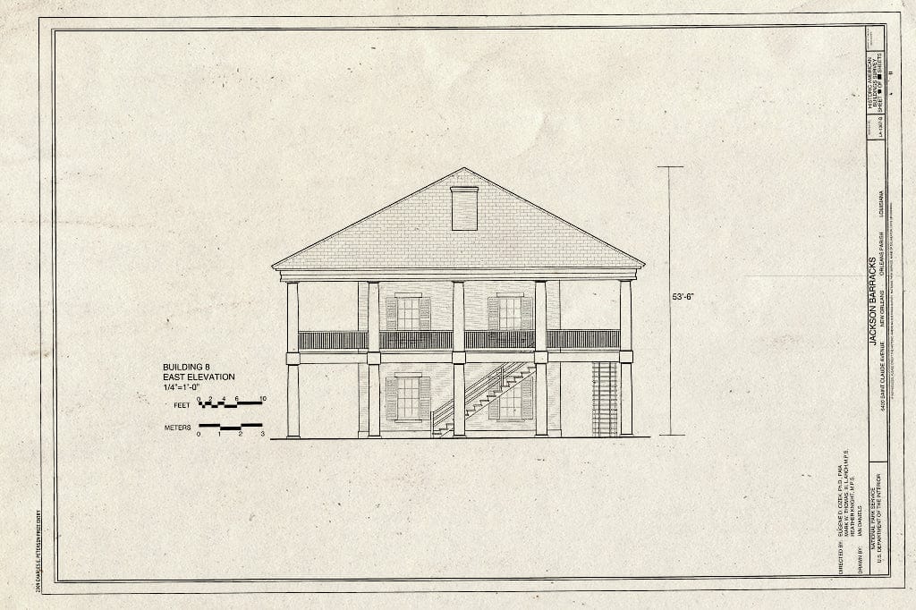 Blueprint East Elevation - Jackson Barracks, Officers Quarters, 6400 Saint Claude Avenue, New Orleans, Orleans Parish, LA