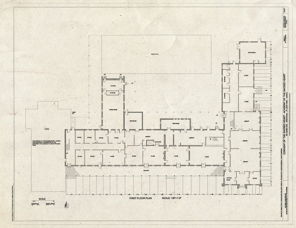 Blueprint First Floor Plan - Convent of The Sacred Heart, School, 1821 Academy Road, Grand Coteau, St. Landry Parish, LA