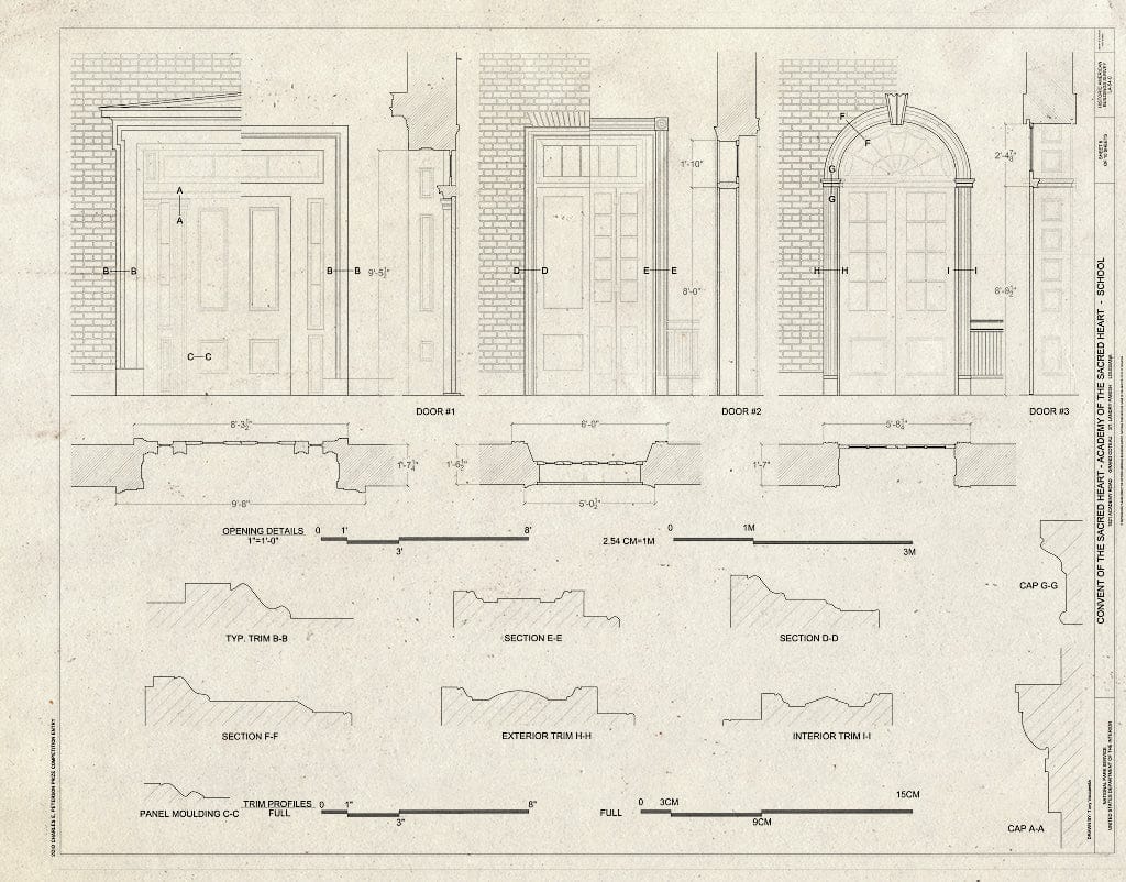 Blueprint Door Details - Convent of The Sacred Heart, School, 1821 Academy Road, Grand Coteau, St. Landry Parish, LA