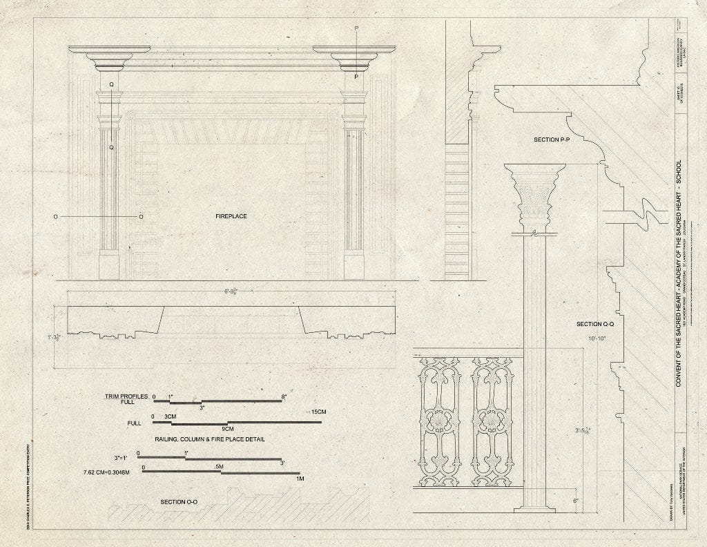 Blueprint Fireplace - Convent of The Sacred Heart, School, 1821 Academy Road, Grand Coteau, St. Landry Parish, LA