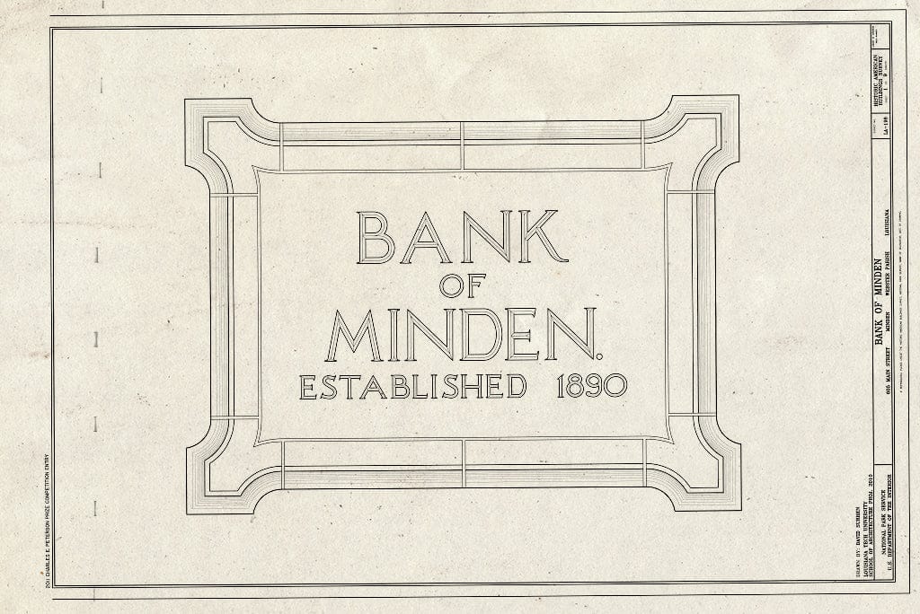 Blueprint Cover Sheet - Bank of Minden, 605 Main Street, Minden, Webster Parish, LA