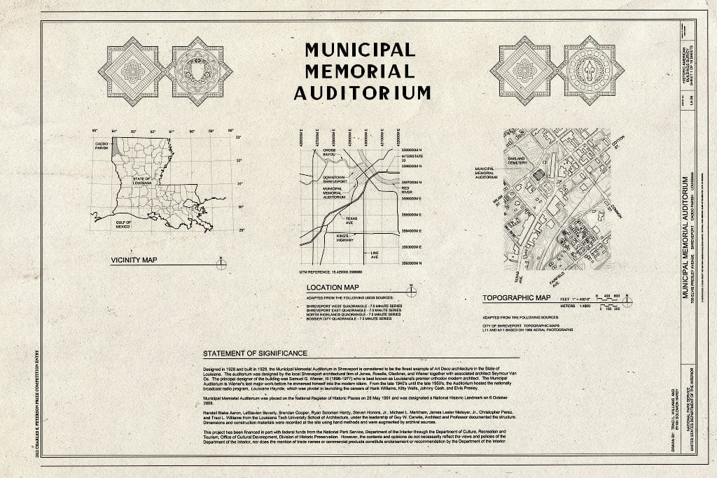 Blueprint Cover Sheet & Maps - Municipal Memorial Auditorium, 705 Elvis Presley Avenue, Shreveport, Caddo Parish, LA