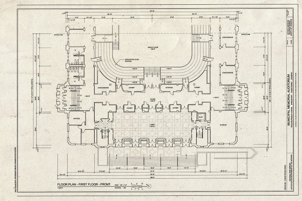 Blueprint Front First Floor Plan - Municipal Memorial Auditorium, 705 Elvis Presley Avenue, Shreveport, Caddo Parish, LA