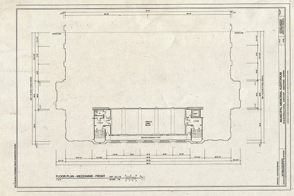 Blueprint Front Mezzanine Floor Plan - Municipal Memorial Auditorium, 705 Elvis Presley Avenue, Shreveport, Caddo Parish, LA