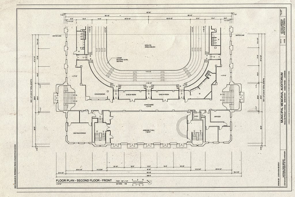 Blueprint Front Second Floor Floor Plan - Municipal Memorial Auditorium, 705 Elvis Presley Avenue, Shreveport, Caddo Parish, LA