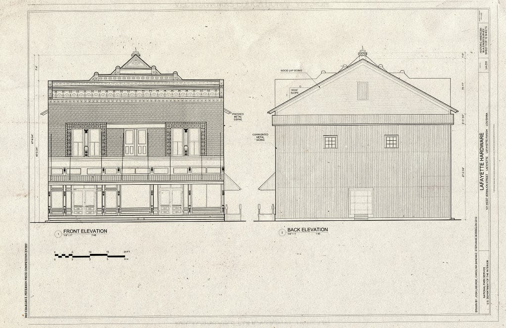 Blueprint Front and Back Elevations - Lafayette Hardware, 121 West Vermilion Street, Lafayette, Lafayette Parish, LA