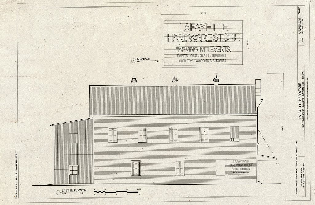 Blueprint East Elevation, Signage - Lafayette Hardware, 121 West Vermilion Street, Lafayette, Lafayette Parish, LA