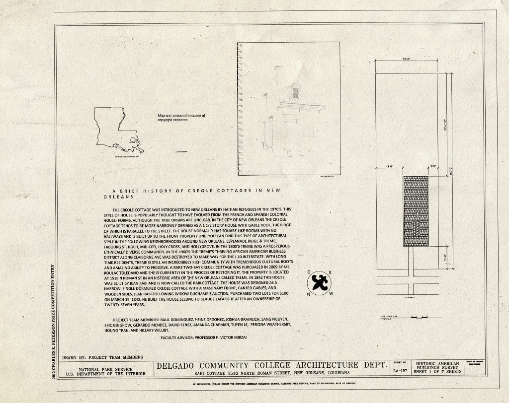 Blueprint Cover Sheet - Rabi Cottage, 1518 North Roman Street, New Orleans, Orleans Parish, LA