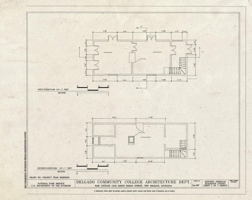 Blueprint First & Second Floor Plans - Rabi Cottage, 1518 North Roman Street, New Orleans, Orleans Parish, LA