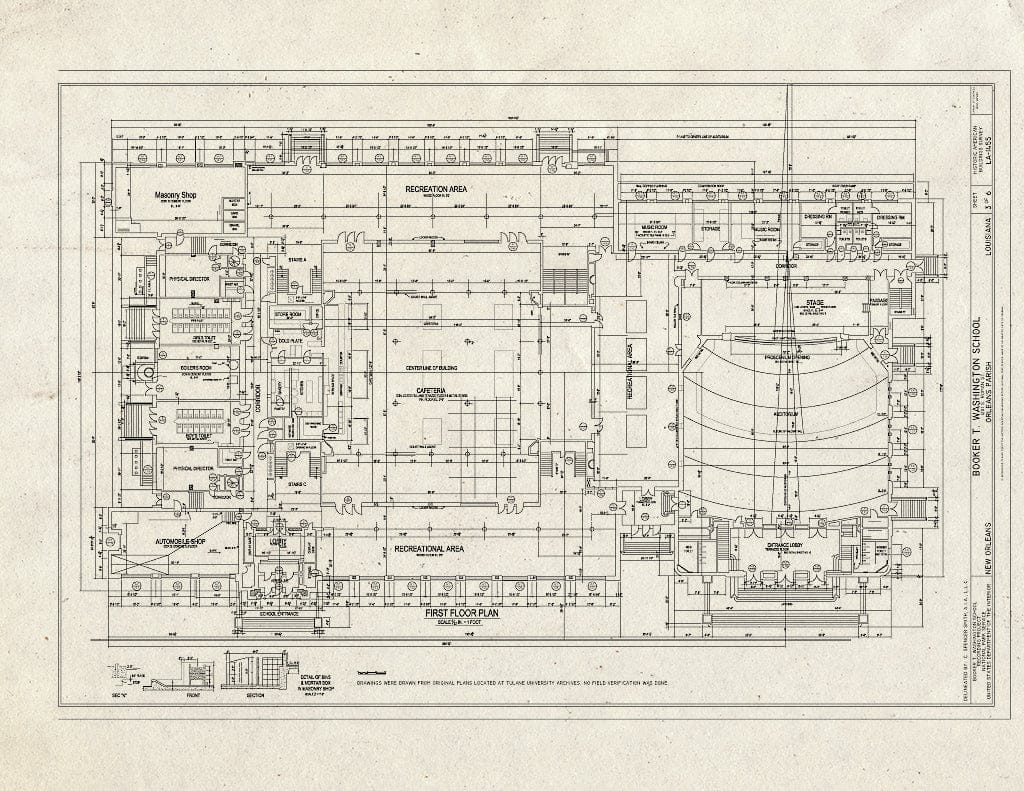 Blueprint First Floor Plan - Booker T. Washington High School, 1201 South Roman Street, New Orleans, Orleans Parish, LA