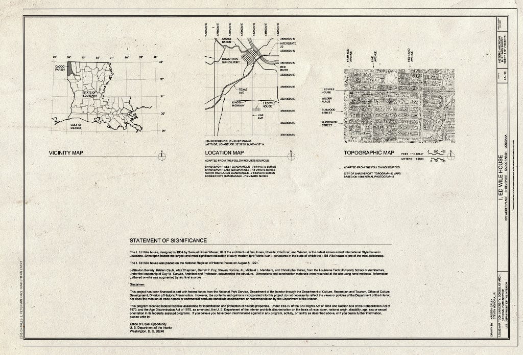 Blueprint Cover Sheet - I. Ed Wile House, 626 Wilder Place, Shreveport, Caddo Parish, LA