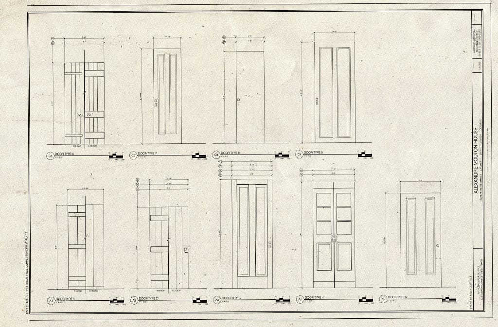 Blueprint Door Elevations - Alexandre Mouton House, 1122 Lafayette Street, Lafayette, Lafayette Parish, LA