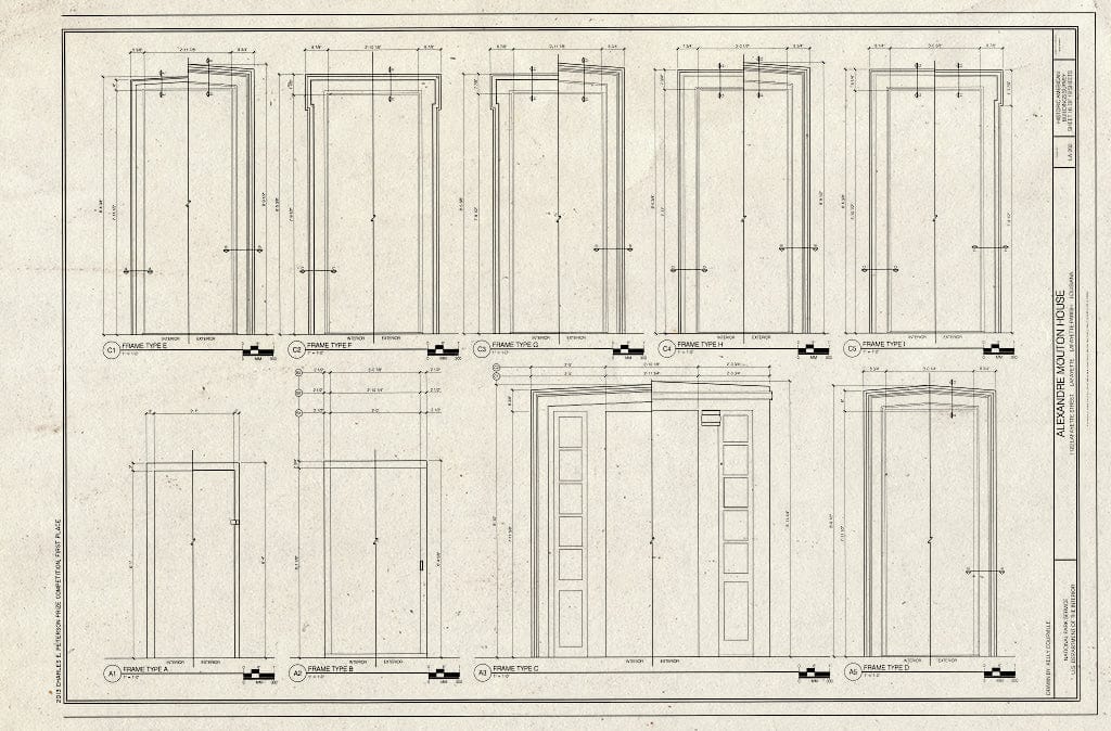 Blueprint Door Details - Alexandre Mouton House, 1122 Lafayette Street, Lafayette, Lafayette Parish, LA