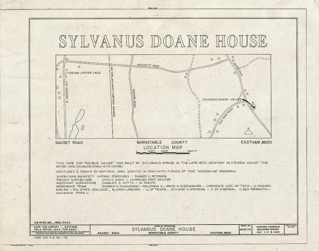 Blueprint 1. Location map and Historical Information - Sylvanus Doane House, Nauset Road, Eastham, Barnstable County, MA