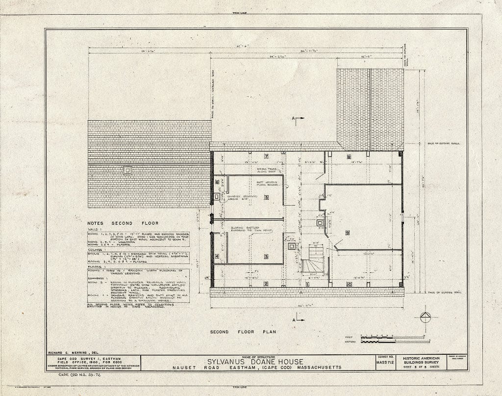 Blueprint 3. Second Floor Plan - Sylvanus Doane House, Nauset Road, Eastham, Barnstable County, MA