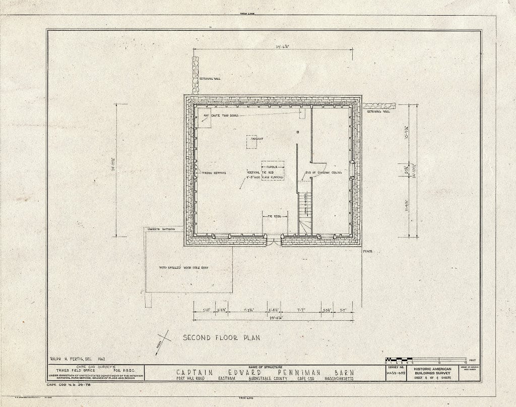 Blueprint 4. Second Floor Plan - Captain Edward Penniman Barn, Fort Hill Road, Eastham, Barnstable County, MA