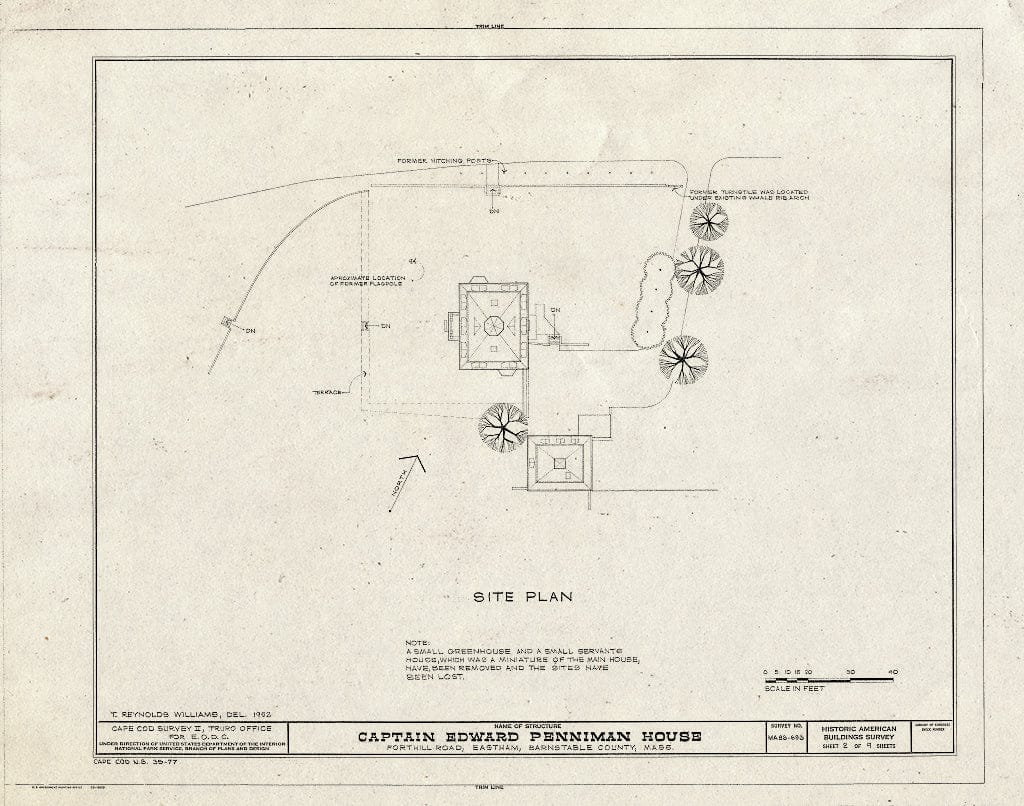 Blueprint 2. Site Plan - Captain Edward Penniman House, Fort Hill Road, Eastham, Barnstable County, MA