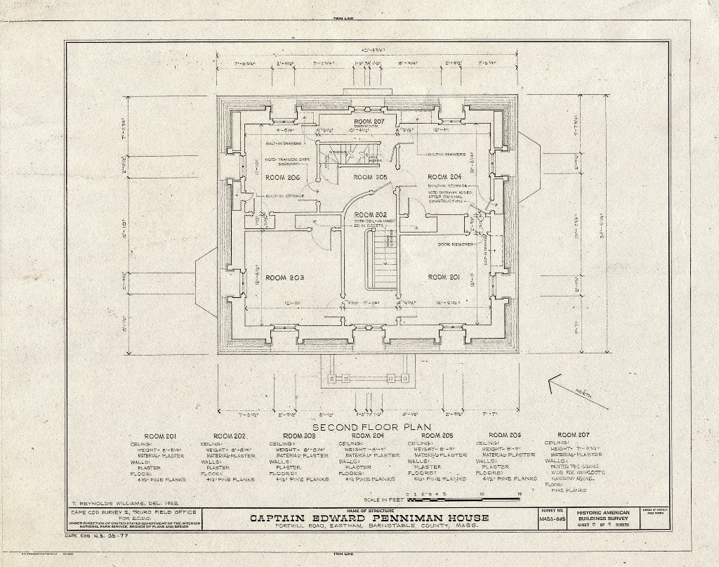 Blueprint 5. Second Floor Plan - Captain Edward Penniman House, Fort Hill Road, Eastham, Barnstable County, MA