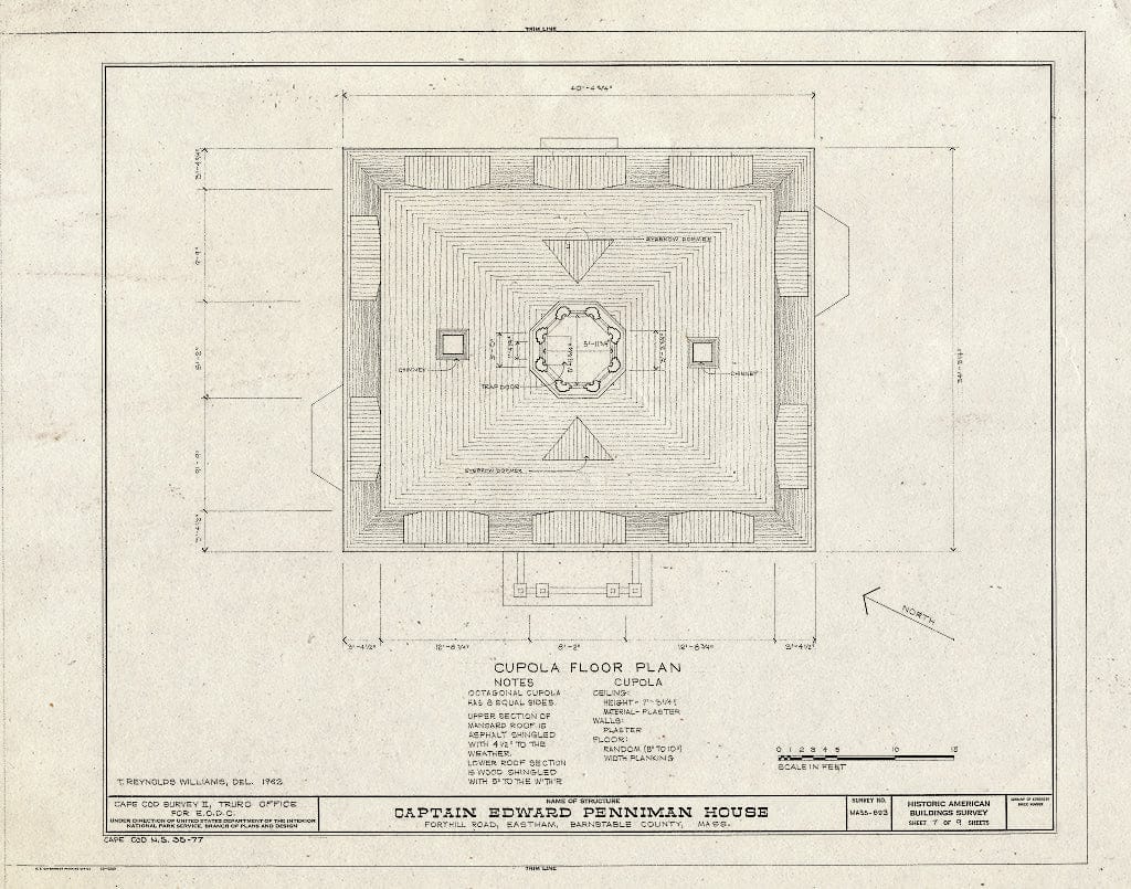 Blueprint 7. Cupola Floor Plan - Captain Edward Penniman House, Fort Hill Road, Eastham, Barnstable County, MA