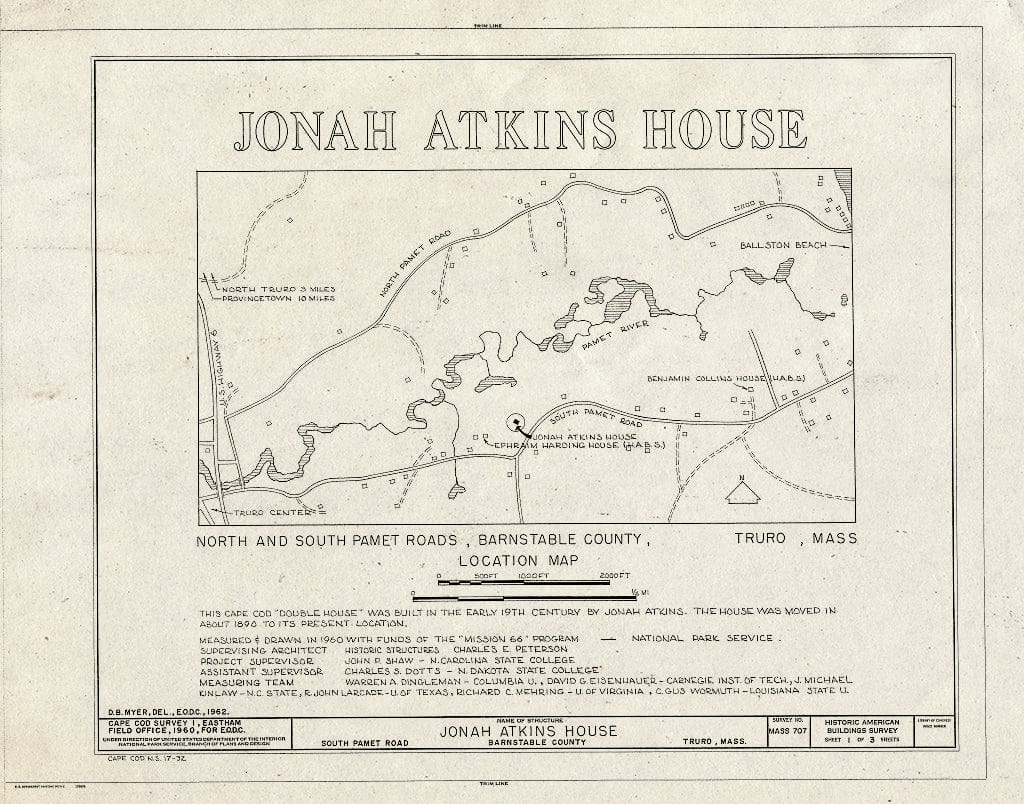 Blueprint 1. Location map and Historical Statement - Jonah Atkins House, South Pamet Road, Truro, Barnstable County, MA