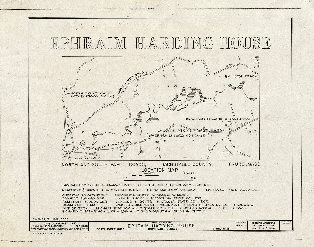 Blueprint 1. Title Sheet - Ephraim Harding House, South Pamet Road, Truro, Barnstable County, MA