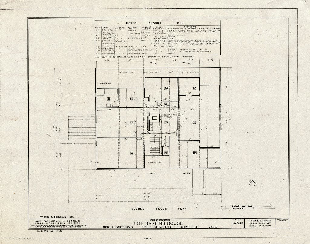 Blueprint 3. Second Floor Plan - Lot Harding House, North Pamet Road, Truro, Barnstable County, MA