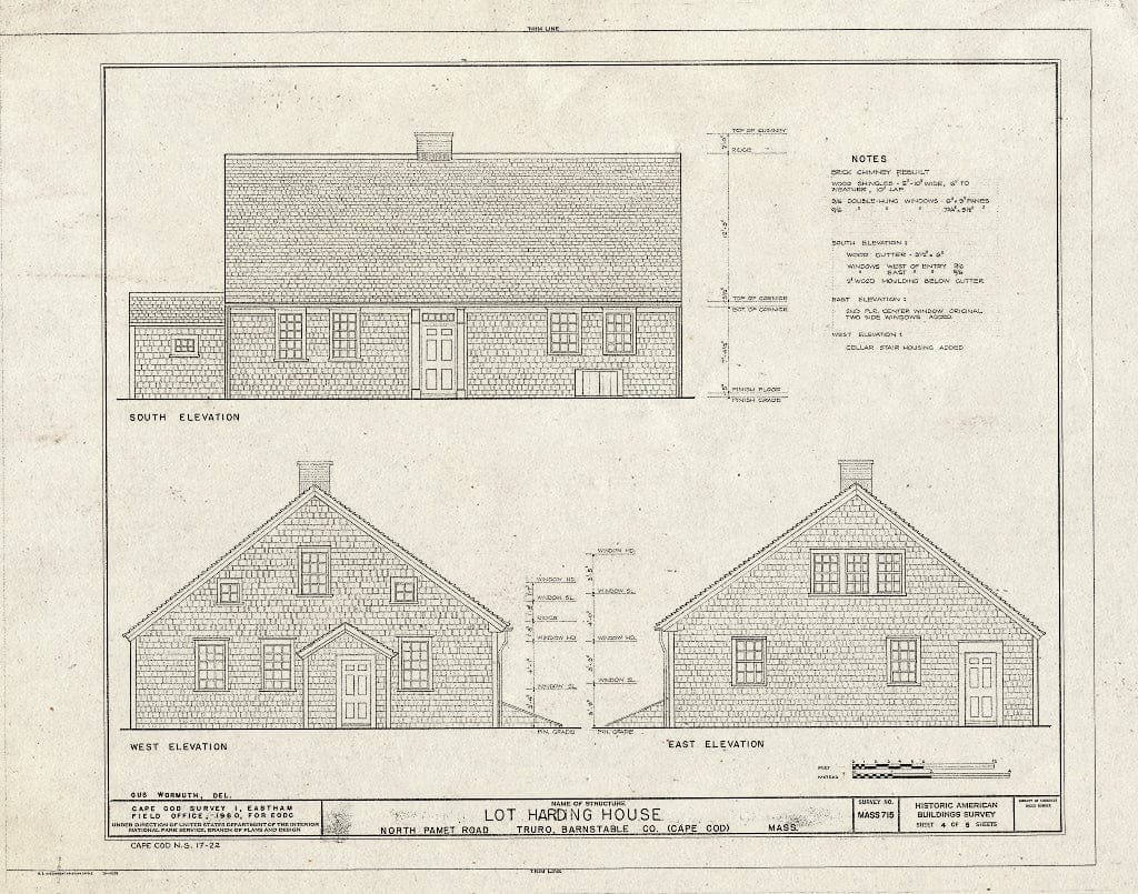 Blueprint 4. Elevations - Lot Harding House, North Pamet Road, Truro, Barnstable County, MA