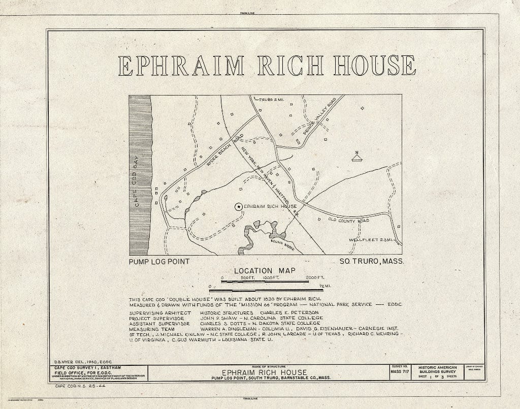 Blueprint 1. Title Sheet - Ephraim Rich House, Pump Log Point, Truro, Barnstable County, MA