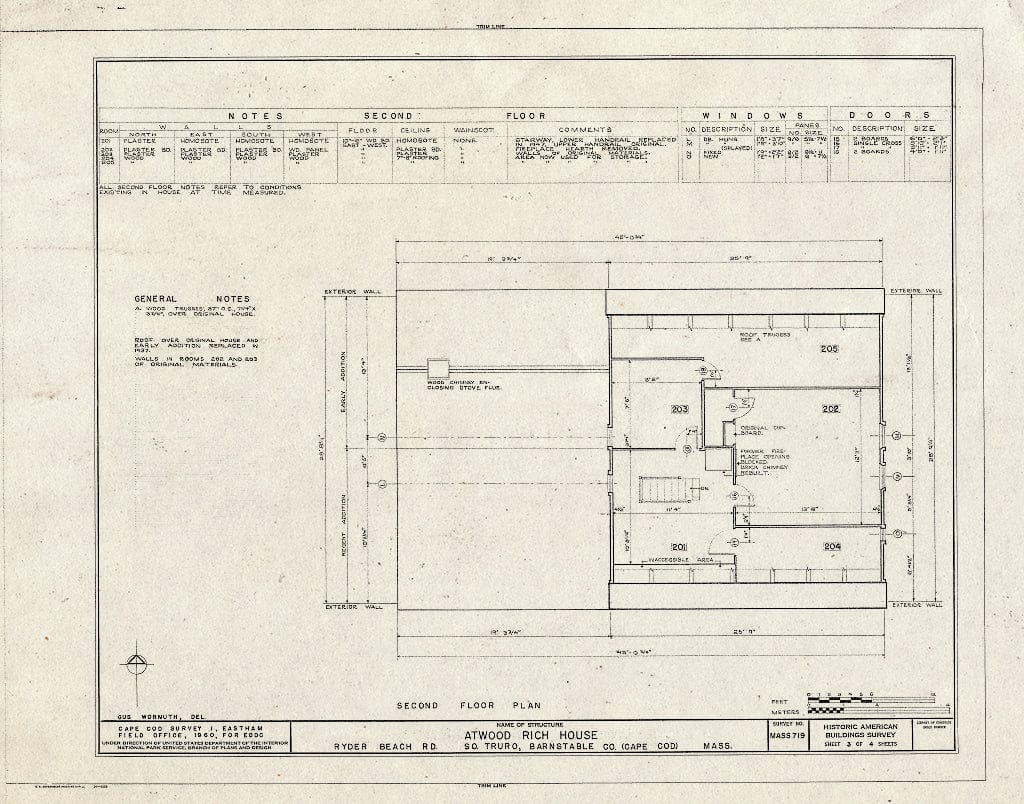 Blueprint 3. Second Floor Plan - Atwood Rich House, Ryder Beach Road, Truro, Barnstable County, MA