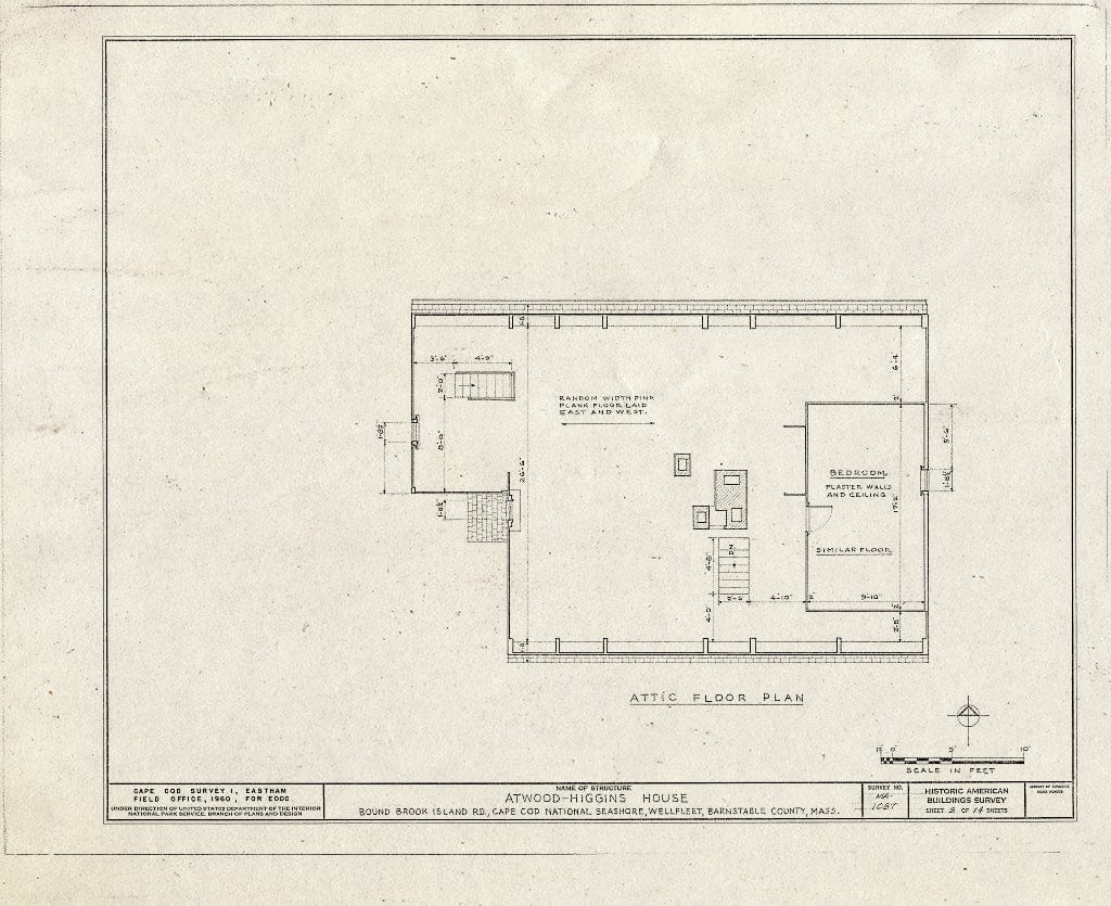 Blueprint 3. Attic Floor Plan - Atwood-Higgins House, Bound Brook Island Road, Wellfleet, Barnstable County, MA