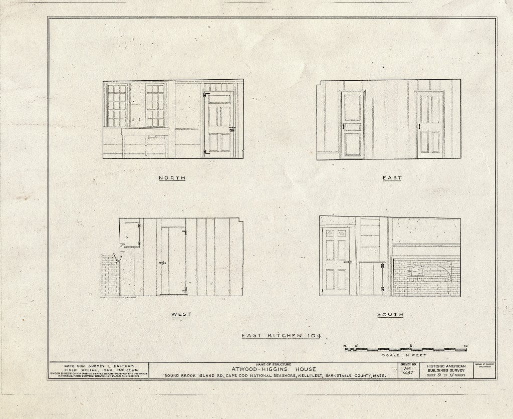 Blueprint 9. East Kitchen Wall elevations - Atwood-Higgins House, Bound Brook Island Road, Wellfleet, Barnstable County, MA