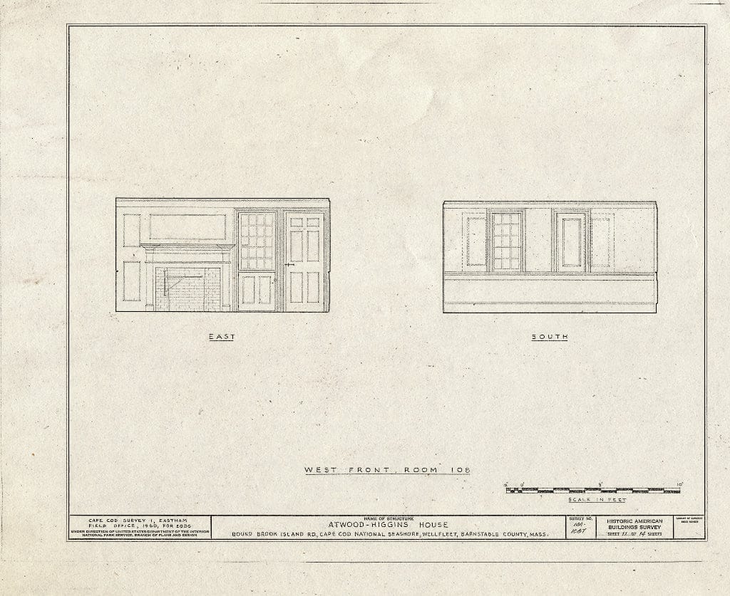 Blueprint 11. West Front Room Wall elevations - Atwood-Higgins House, Bound Brook Island Road, Wellfleet, Barnstable County, MA