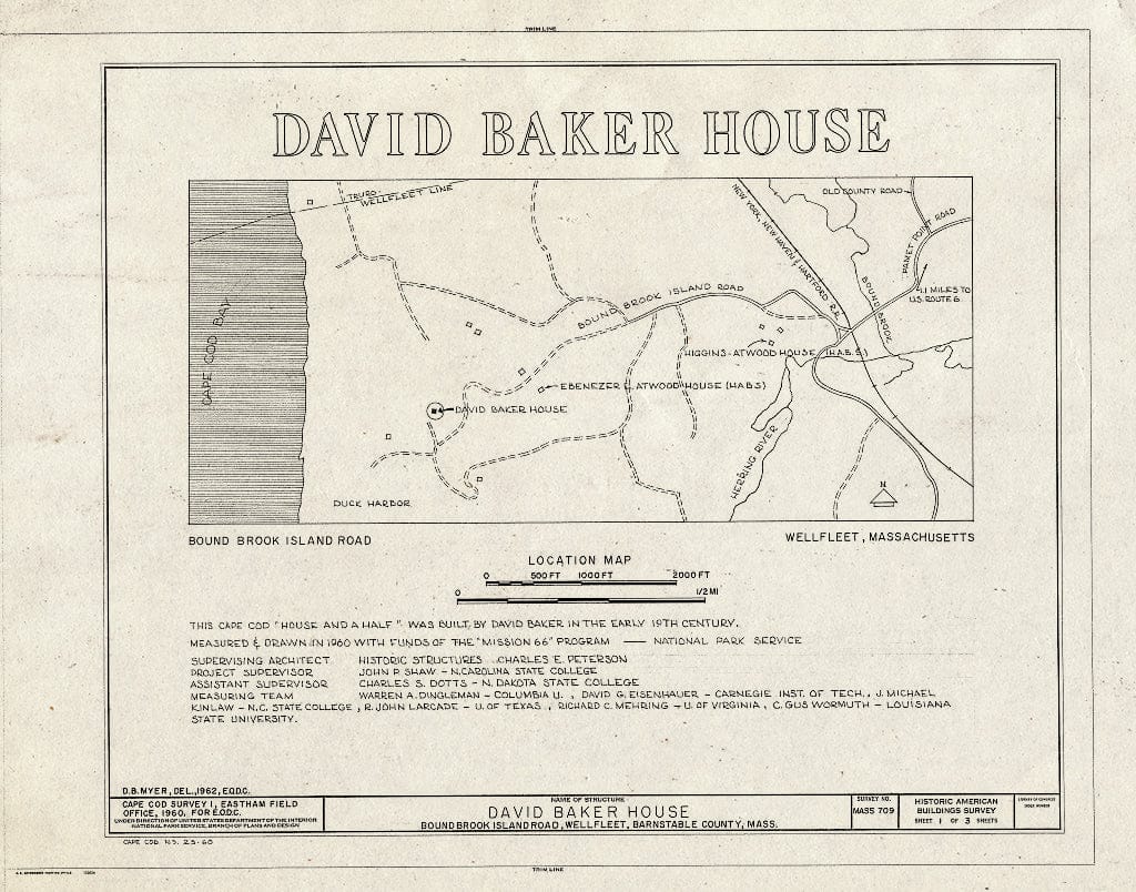 Blueprint 1. Location map and Historical Information - David Baker House, Bound Brook Island Road, Wellfleet, Barnstable County, MA