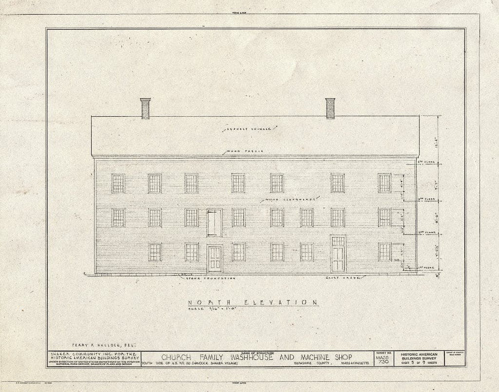 Blueprint 5. North Elevation - Shaker Church Family Washhouse & Machine Shop, U.S. Route 20, Hancock, Berkshire County, MA