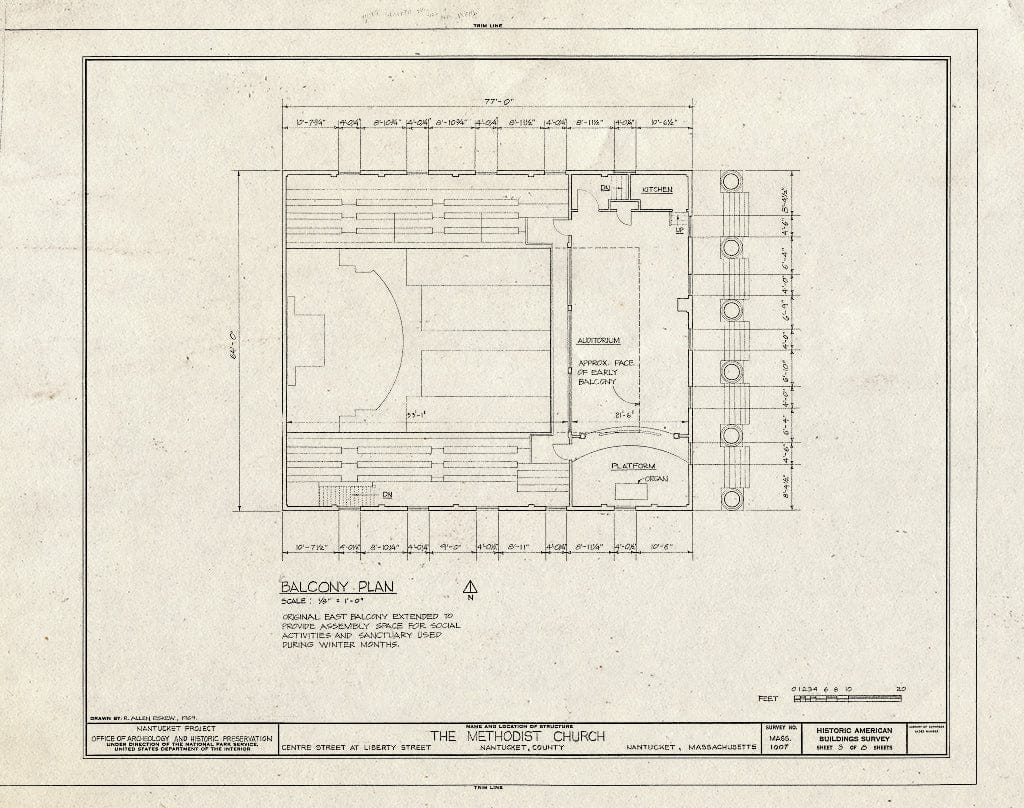 Blueprint Balcony Plan - Centre Street United Methodist Church, Centre & Main Streets, Nantucket, Nantucket County, MA