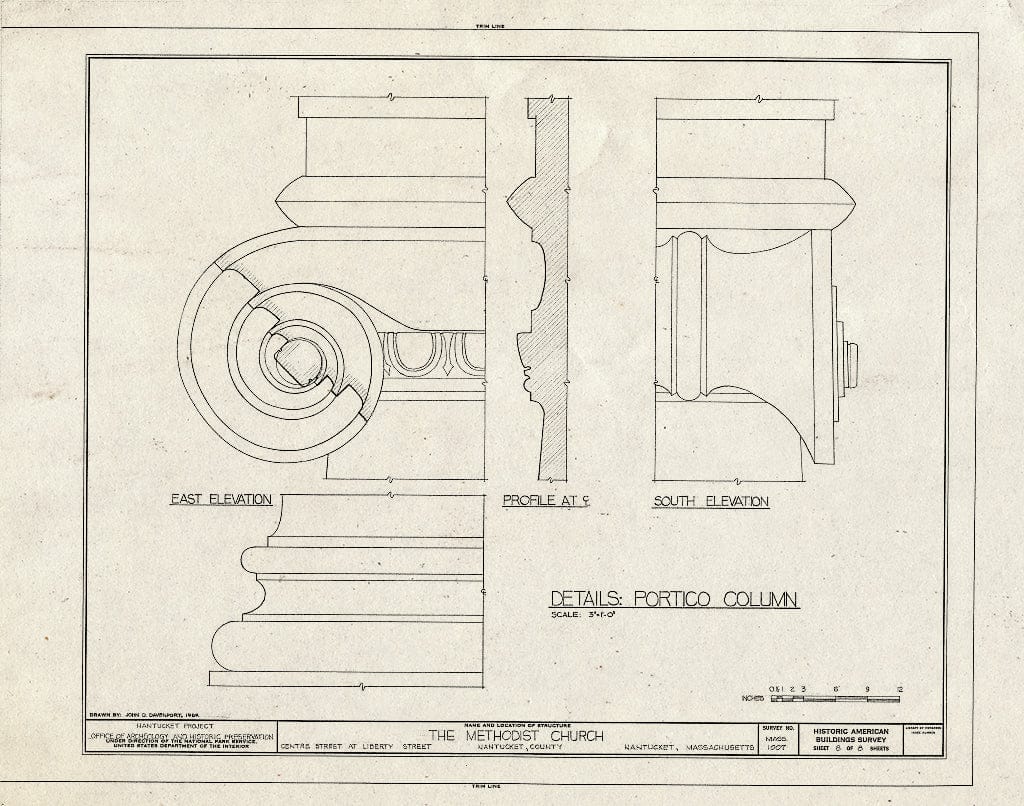 Blueprint Details: Portico Column - Centre Street United Methodist Church, Centre & Main Streets, Nantucket, Nantucket County, MA