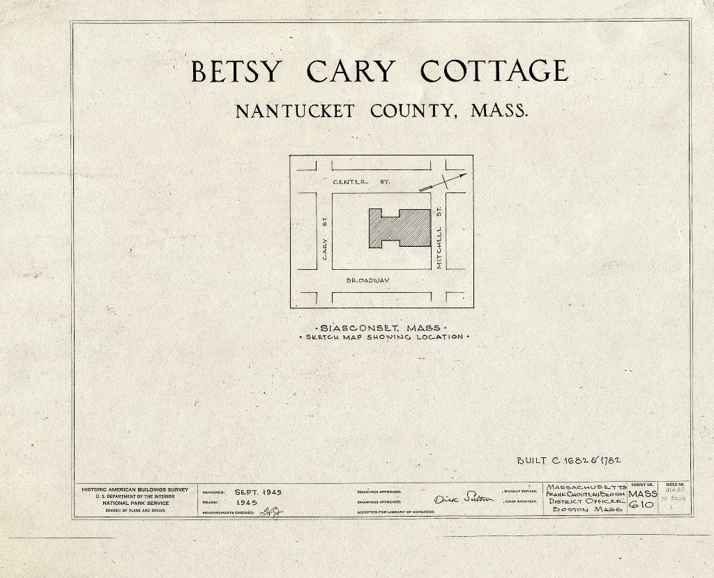 Blueprint 0. Cover Sheet - Shanunga, 10 Broadway (Moved from Original Location), Siasconset, Nantucket County, MA