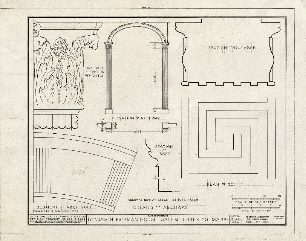 Blueprint Details of Archway - Benjamin Pickman House, 165 Essex Street, Salem, Essex County, MA