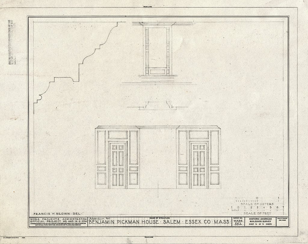 Blueprint Door Details - Benjamin Pickman House, 165 Essex Street, Salem, Essex County, MA